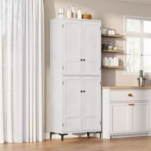 Armadio pensile alto 180 cm, dispensa da cucina, mobiletto da bagno a 5 ripiani con 4 ante e ripiani regolabili per cucina, sala da pranzo, bagno
