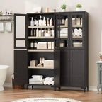 Armadio pensile alto 180 cm, dispensa da cucina, mobiletto da bagno a 5 ripiani con 4 ante e ripiani regolabili per cucina, sala da pranzo, bagno