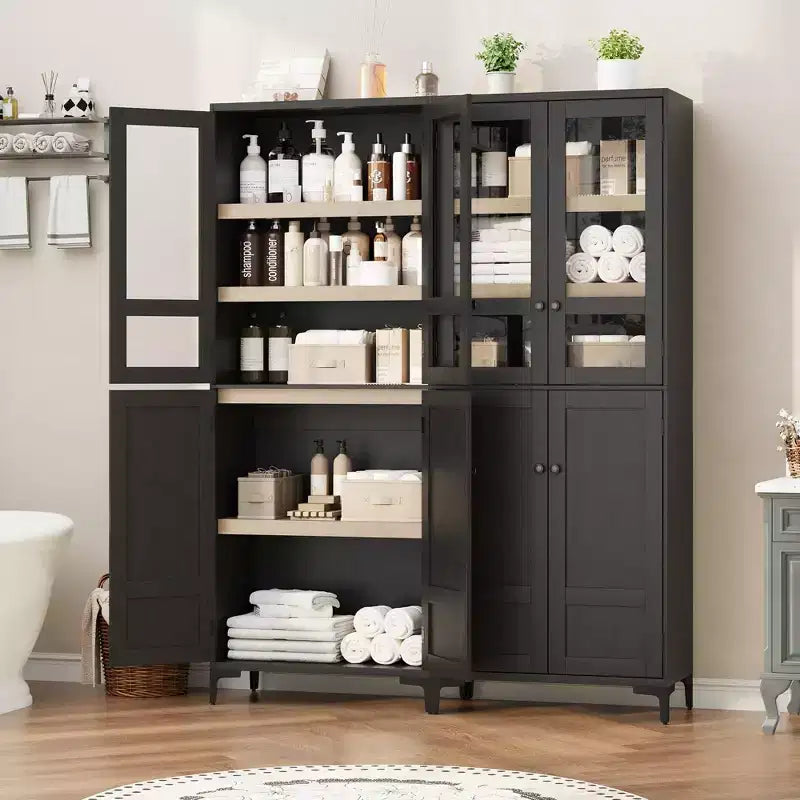 Armadio pensile alto 180 cm, dispensa da cucina, mobiletto da bagno a 5 ripiani con 4 ante e ripiani regolabili per cucina, sala da pranzo, bagno