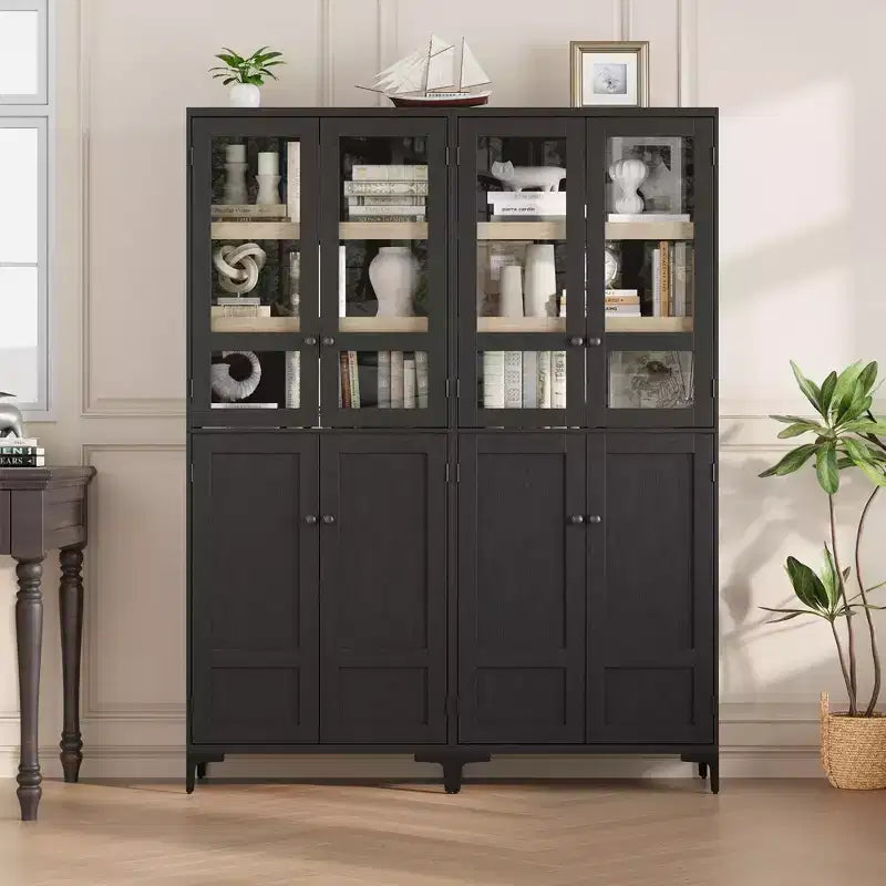 Armadio pensile alto 180 cm, dispensa da cucina, mobiletto da bagno a 5 ripiani con 4 ante e ripiani regolabili per cucina, sala da pranzo, bagno
