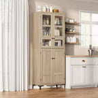 Armadio pensile alto 180 cm, dispensa da cucina, mobiletto da bagno a 5 ripiani con 4 ante e ripiani regolabili per cucina, sala da pranzo, bagno