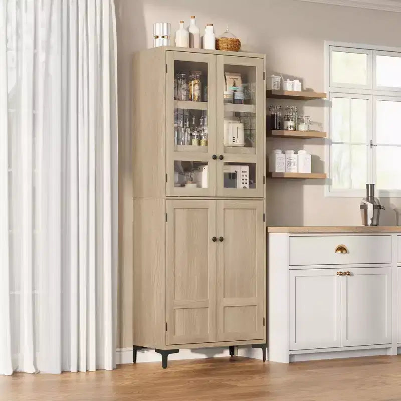 Armadio pensile alto 180 cm, dispensa da cucina, mobiletto da bagno a 5 ripiani con 4 ante e ripiani regolabili per cucina, sala da pranzo, bagno