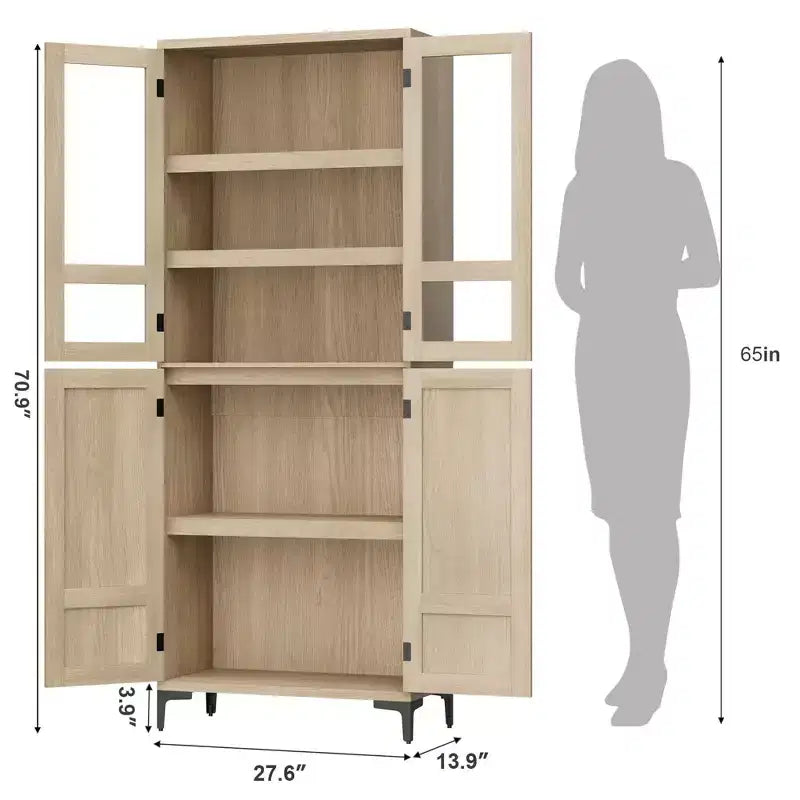 Armadio pensile alto 180 cm, dispensa da cucina, mobiletto da bagno a 5 ripiani con 4 ante e ripiani regolabili per cucina, sala da pranzo, bagno