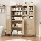 Armadio pensile alto 180 cm, dispensa da cucina, mobiletto da bagno a 5 ripiani con 4 ante e ripiani regolabili per cucina, sala da pranzo, bagno