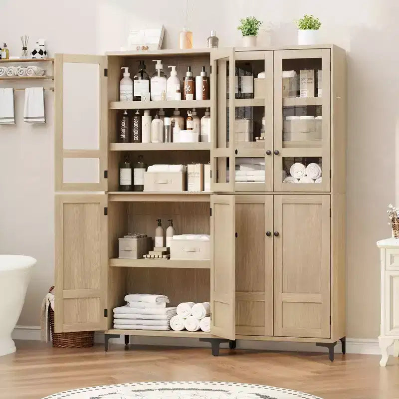 Armadio pensile alto 180 cm, dispensa da cucina, mobiletto da bagno a 5 ripiani con 4 ante e ripiani regolabili per cucina, sala da pranzo, bagno