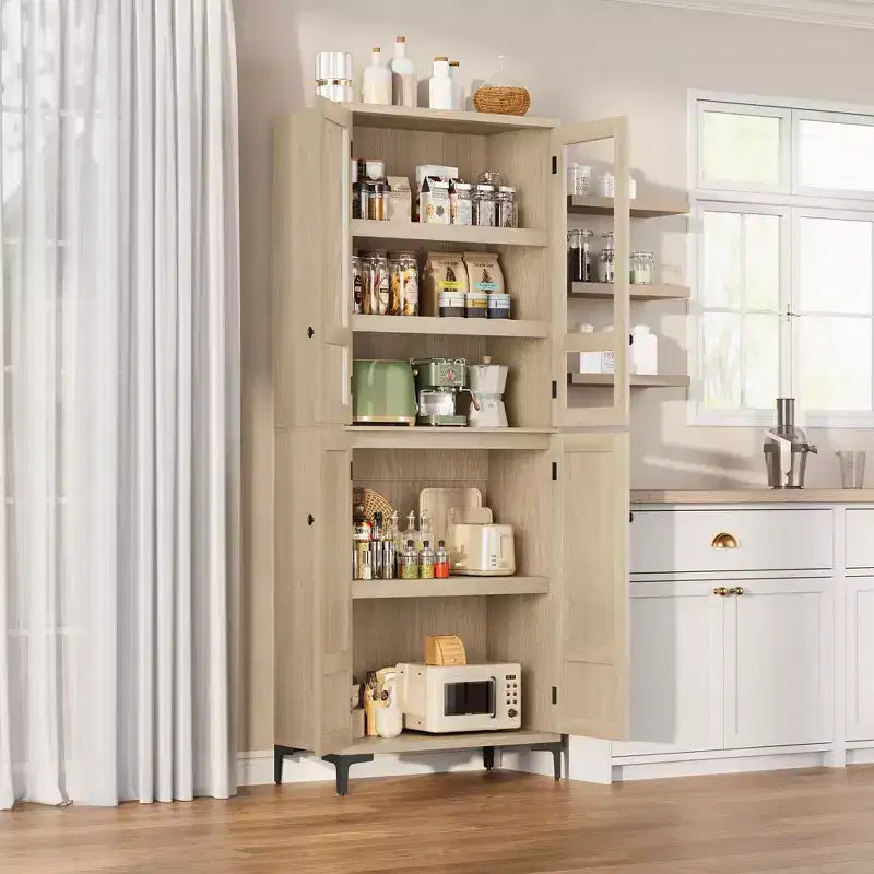 Armadio pensile alto 180 cm, dispensa da cucina, mobiletto da bagno a 5 ripiani con 4 ante e ripiani regolabili per cucina, sala da pranzo, bagno
