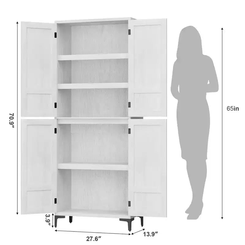 71 Inch Tall Storage Cabinet, Kitchen Pantry 5 Tier Bathroom Cabinet with 4 Doors Adjustable Shelves for Kitchen, Dining Room, Bathroom