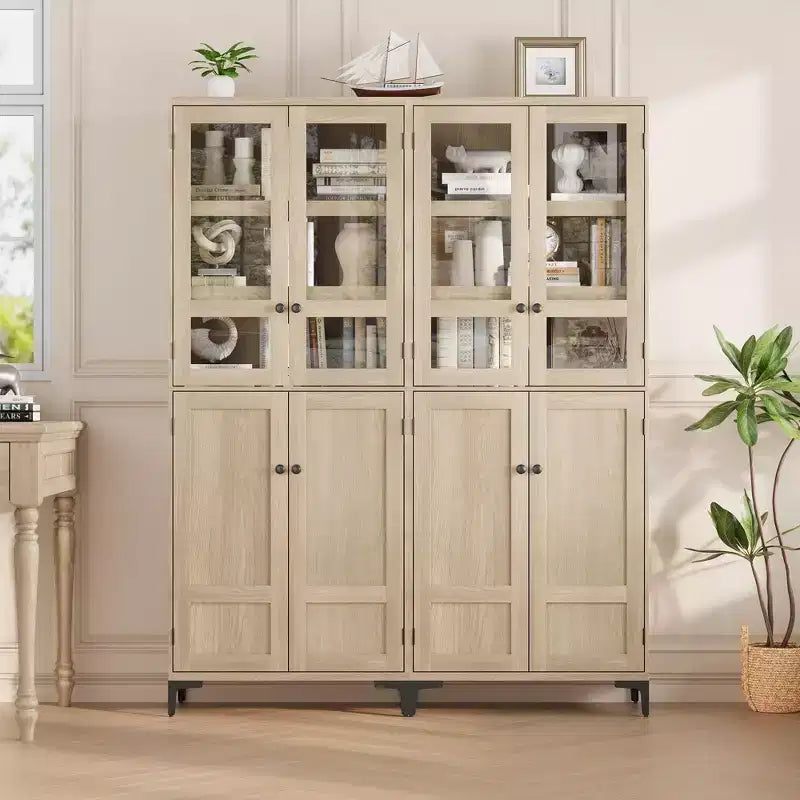 Armadio pensile alto 180 cm, dispensa da cucina, mobiletto da bagno a 5 ripiani con 4 ante e ripiani regolabili per cucina, sala da pranzo, bagno