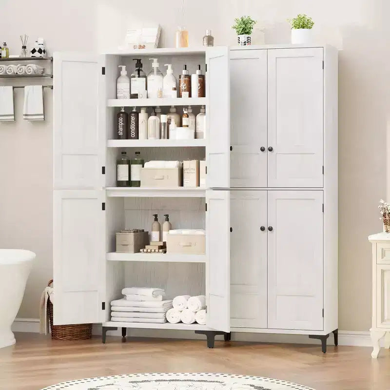 Armadio pensile alto 180 cm, dispensa da cucina, mobiletto da bagno a 5 ripiani con 4 ante e ripiani regolabili per cucina, sala da pranzo, bagno