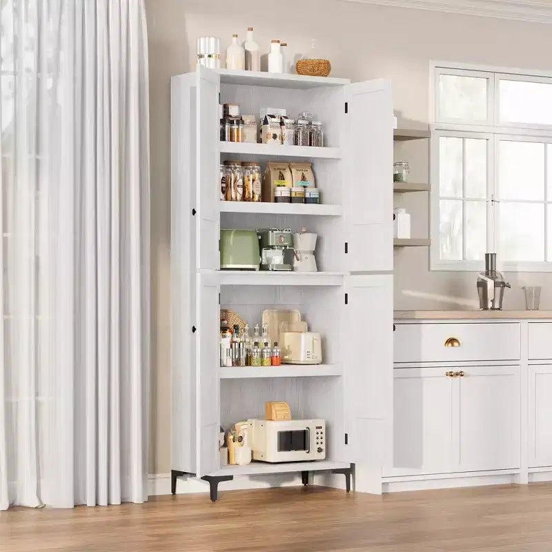 Armadio pensile alto 180 cm, dispensa da cucina, mobiletto da bagno a 5 ripiani con 4 ante e ripiani regolabili per cucina, sala da pranzo, bagno
