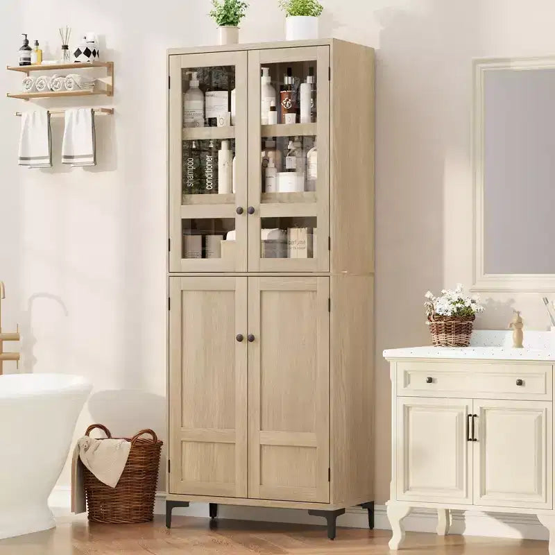 71 Inch Tall Storage Cabinet, Kitchen Pantry 5 Tier Bathroom Cabinet with 4 Doors Adjustable Shelves for Kitchen, Dining Room, Bathroom