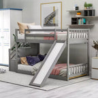 Solid Wood Bunk Bed with upper and lower sleeping areas for approx. 97 × 191 cm mattresses with Convertible Slide and Stairway, Low Bunk Bed with Storage Space