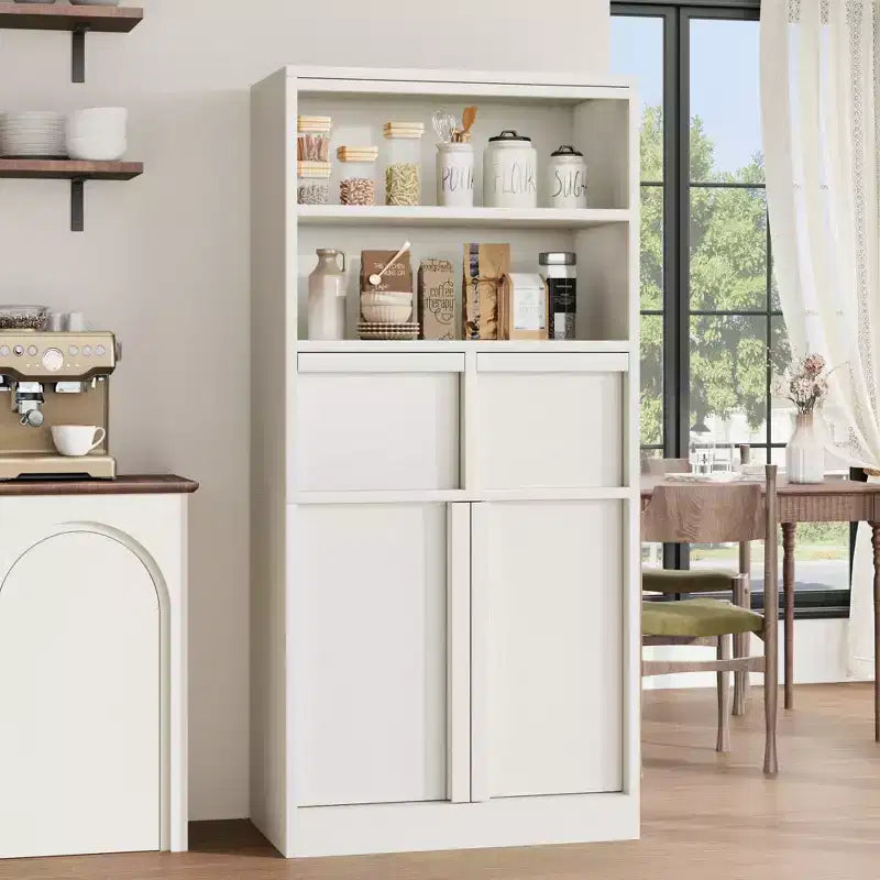 Mobiletto da bagno alto, Armadietto da terra con ante e 2 cassetti, Organizzatore da bagno alto 130 cm autoportante per bagno, soggiorno