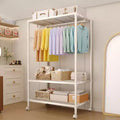 Heavy Duty Rolling Garment Rack with Adjustable Shelves, Freestanding Metal Clothes Organizer, Portable Wardrobe for Hanging Clothes, Beige