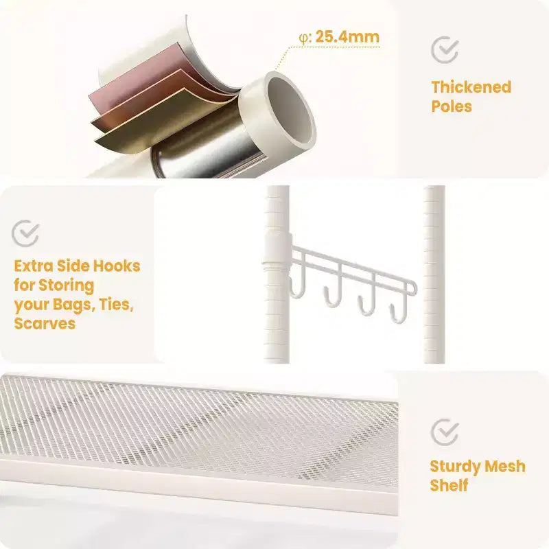 Appendiabiti mobile resistente con ripiani regolabili, organizer portatile in metallo per vestiti, armadio portatile per appendere i vestiti, beige