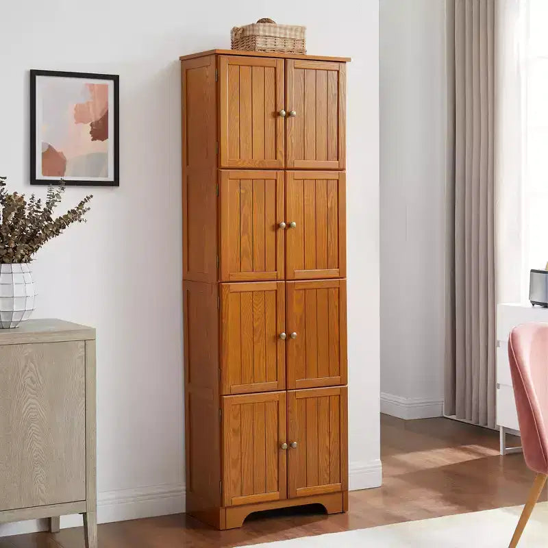 Farmhouse Tall Storage Cabinet with 8 Doors, 72 h Wooden Kitchen Pantry with 4 Shelves, 4-Tier Freestanding Bookshelf, Rack for Living Room