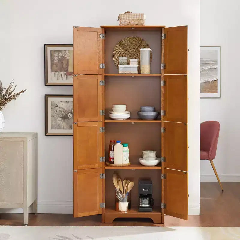 Farmhouse Tall Storage Cabinet with 8 Doors, 72 h Wooden Kitchen Pantry with 4 Shelves, 4-Tier Freestanding Bookshelf, Rack for Living Room