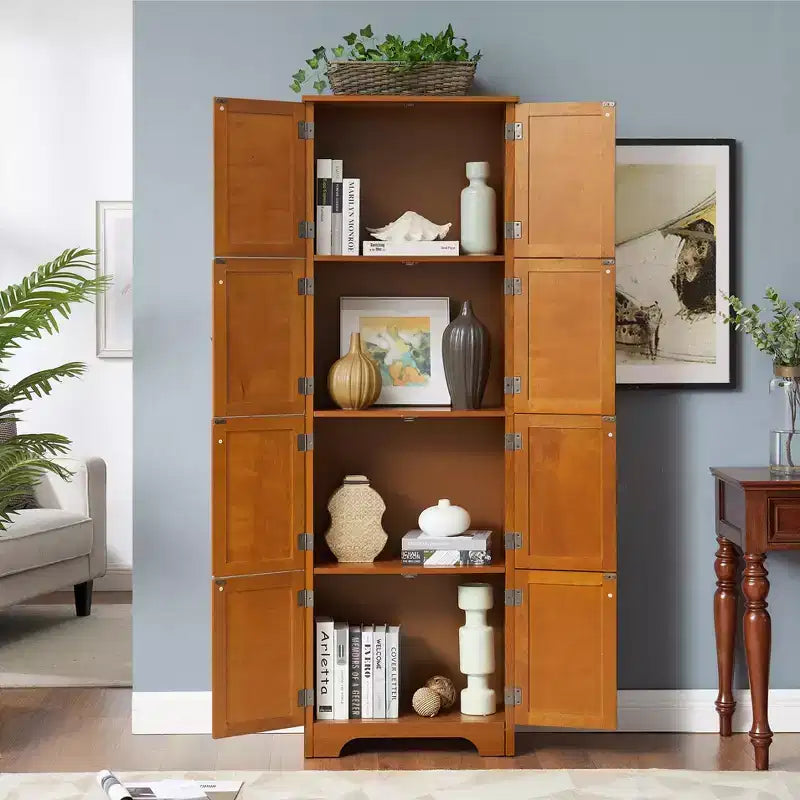 Farmhouse Tall Storage Cabinet with 8 Doors, 72 h Wooden Kitchen Pantry with 4 Shelves, 4-Tier Freestanding Bookshelf, Rack for Living Room