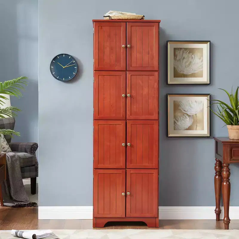 Farmhouse Tall Storage Cabinet with 8 Doors, 72 h Wooden Kitchen Pantry with 4 Shelves, 4-Tier Freestanding Bookshelf, Rack for Living Room