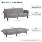 89 Divano letto futon, divano letto convertibile moderno con schienale e braccioli regolabili, divano a 3 posti