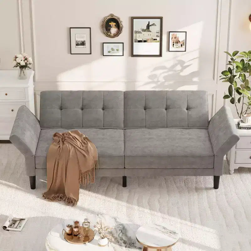 89 Divano letto futon, divano letto convertibile moderno con schienale e braccioli regolabili, divano a 3 posti