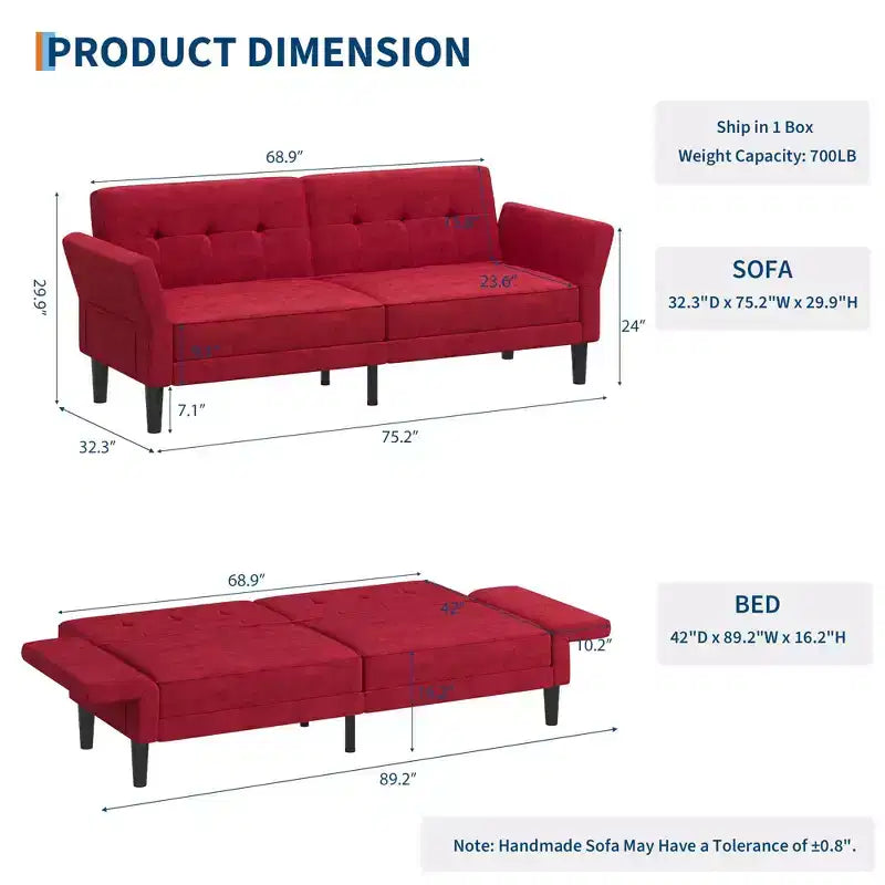 89 Divano letto futon, divano letto convertibile moderno con schienale e braccioli regolabili, divano a 3 posti