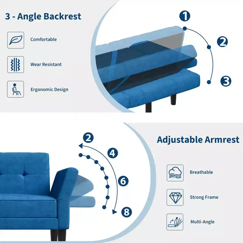 89 Divano letto futon, divano letto convertibile moderno con schienale e braccioli regolabili, divano a 3 posti