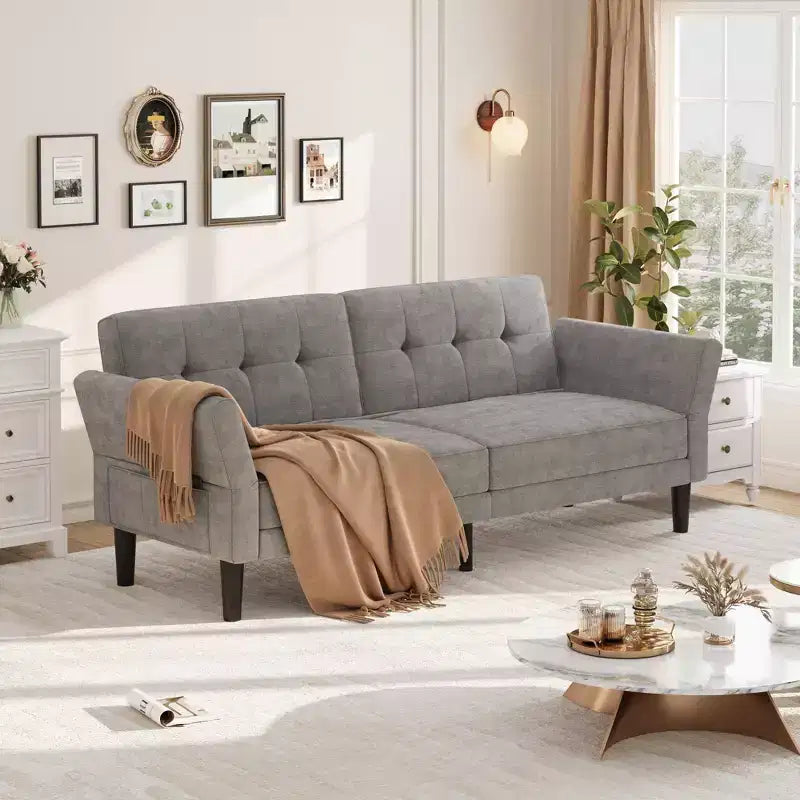89 Divano letto futon, divano letto convertibile moderno con schienale e braccioli regolabili, divano a 3 posti
