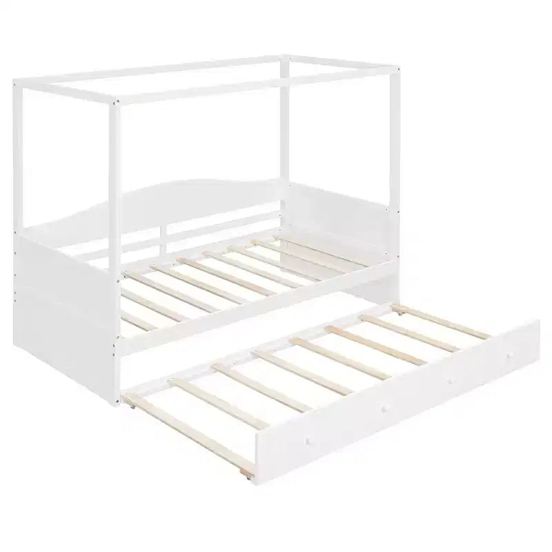 Letto a Baldacchino con Rete Estraibile, Struttura in Legno Salvaspazio per Camera da Letto.