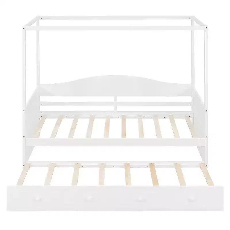 Letto a Baldacchino con Rete Estraibile, Struttura in Legno Salvaspazio per Camera da Letto.