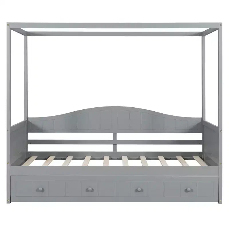 Twin Size Canopy Daybed with Trundle, Space-Saving Wooden Bed Frame for Bedroom.