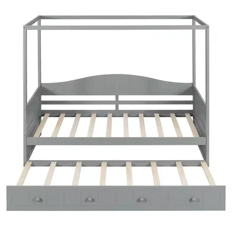 Letto a Baldacchino con Rete Estraibile, Struttura in Legno Salvaspazio per Camera da Letto.