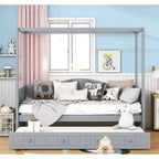 Canopy Daybed for an approx. 97 × 191 cm mattress with Trundle, Space-Saving Wooden Bed Frame for Bedroom.