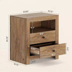 Comodino Rustico con 2 Cassetti Contenitori, Tavolino Retro Mid-Century, Comodino Largo per Camera da Letto, Facile da Montare