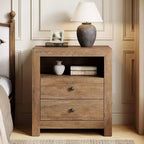 Comodino Rustico con 2 Cassetti Contenitori, Tavolino Retro Mid-Century, Comodino Largo per Camera da Letto, Facile da Montare