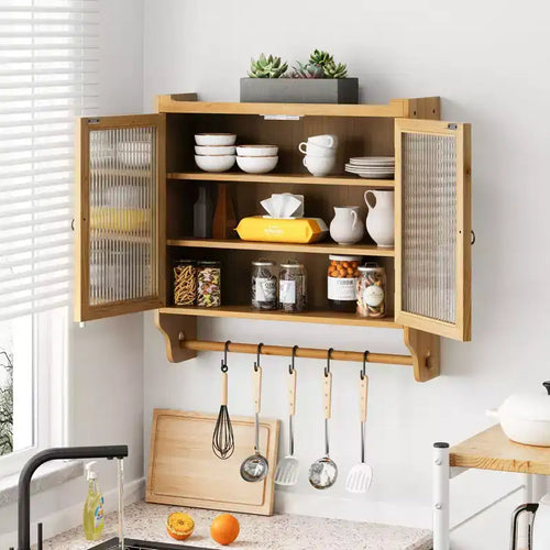 24.8Vetrinetta vintage a doppia anta con tre ripiani e portasciugamani, per bagno, cucina, sala da pranzo