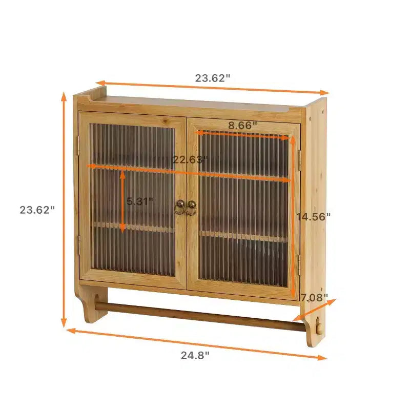 24.8Glass Door Vintage Double Door Wall Cabinet with Three Tiers of Storage with Towel Rack, for Bathroom, Kitchen,Dining Room