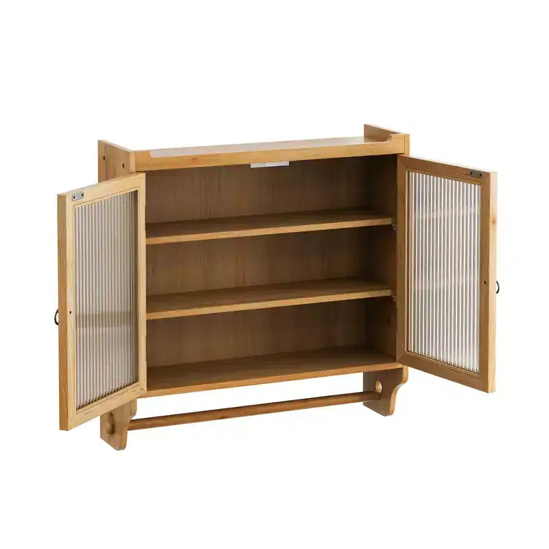 24.8Glass Door Vintage Double Door Wall Cabinet with Three Tiers of Storage with Towel Rack, for Bathroom, Kitchen,Dining Room