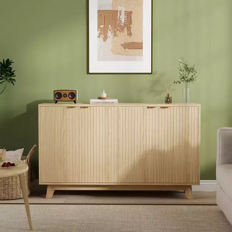 COZONY Modern Fluted Accent Credenza with Doors & Adjustable Shelves, 55.1 Wood Buffet Cabinet for Living Room, Dining Room, Entryway Storage