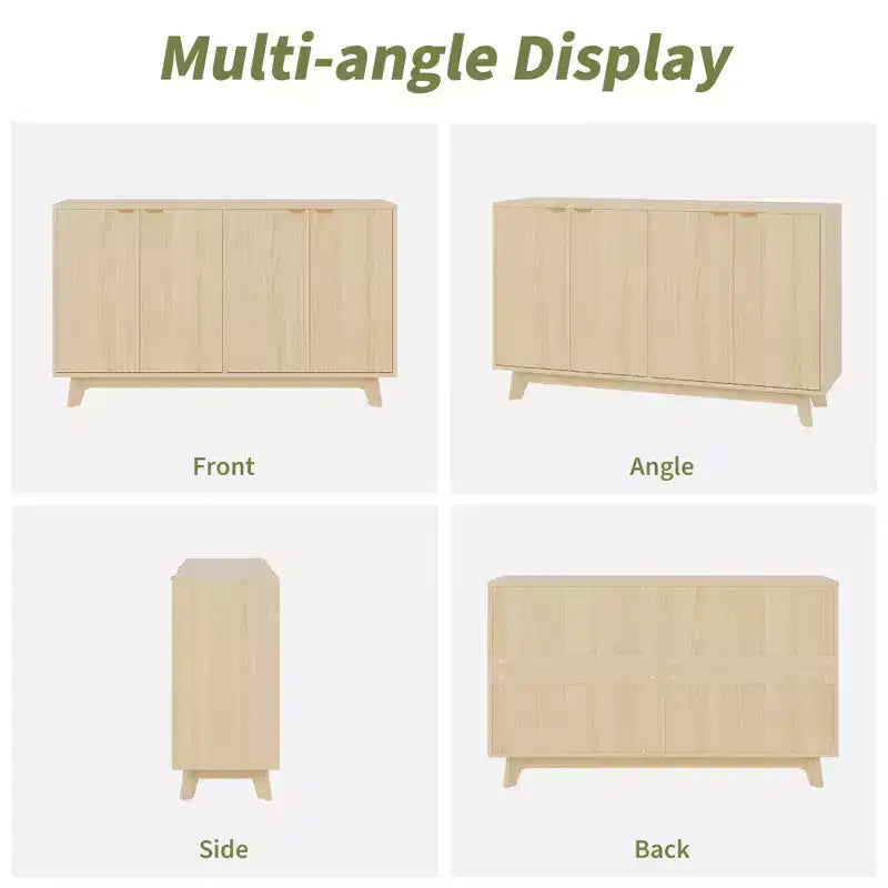 Credenza moderna scanalata con ante e ripiani regolabili, mobile buffet in legno da 140 cm per soggiorno, sala da pranzo, ingresso