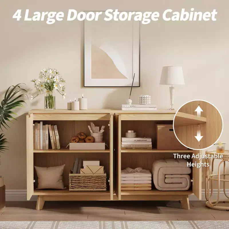 Credenza moderna scanalata con ante e ripiani regolabili, mobile buffet in legno da 140 cm per soggiorno, sala da pranzo, ingresso