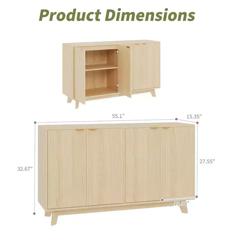 Credenza moderna scanalata con ante e ripiani regolabili, mobile buffet in legno da 140 cm per soggiorno, sala da pranzo, ingresso