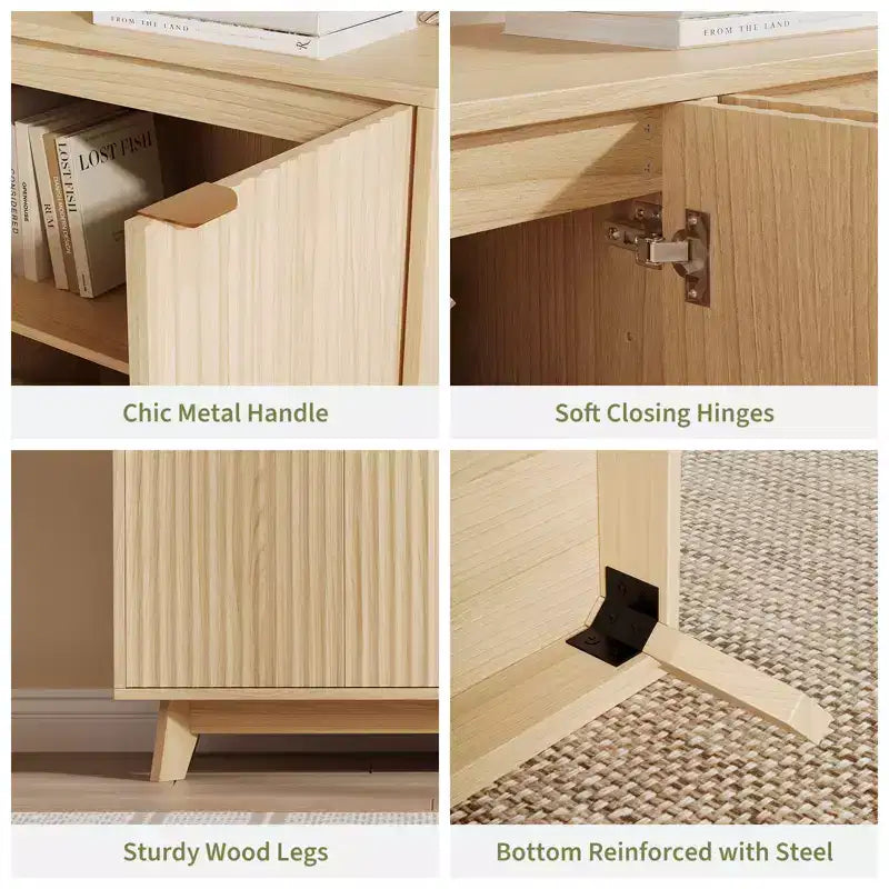 Credenza moderna scanalata con ante e ripiani regolabili, mobile buffet in legno da 140 cm per soggiorno, sala da pranzo, ingresso