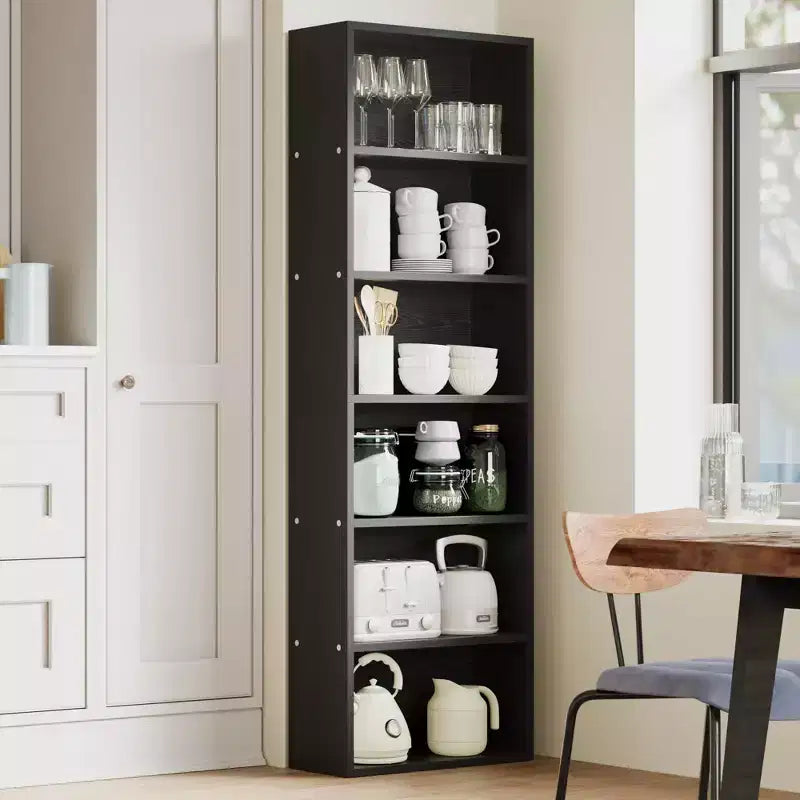 Libreria alta a 6 ripiani per ufficio o casa, scaffale industriale rustico, mensola moderna e sottile, robusto organizer per soggiorno, camera da letto, biblioteca