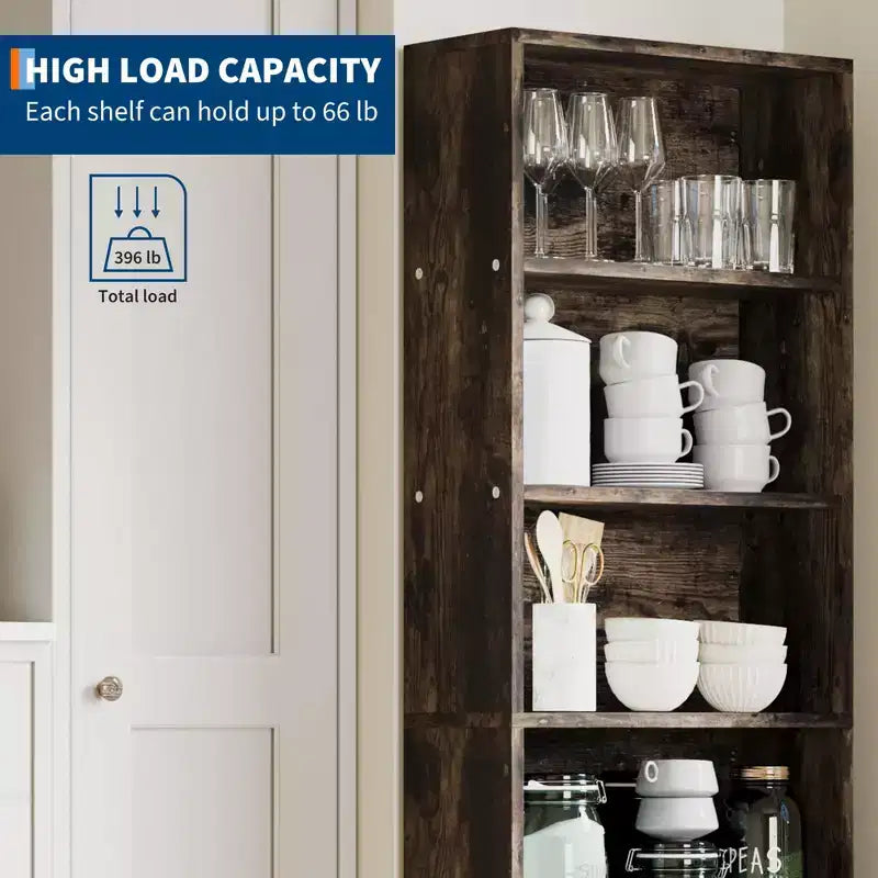 6-Tier Tall Bookcase for Office or Home  Industrial Rustic Bookshelf, Modern Slim Storage Shelf, Sturdy Organizer for Living Room, Bedroom, Library