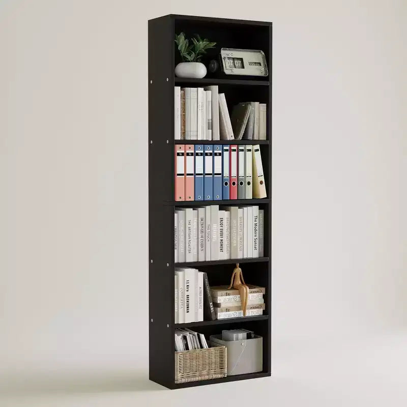 6-Tier Tall Bookcase for Office or Home  Industrial Rustic Bookshelf, Modern Slim Storage Shelf, Sturdy Organizer for Living Room, Bedroom, Library