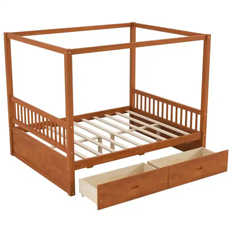 Struttura letto a baldacchino in legno con cassetti contenitore, matrimoniale/king size -