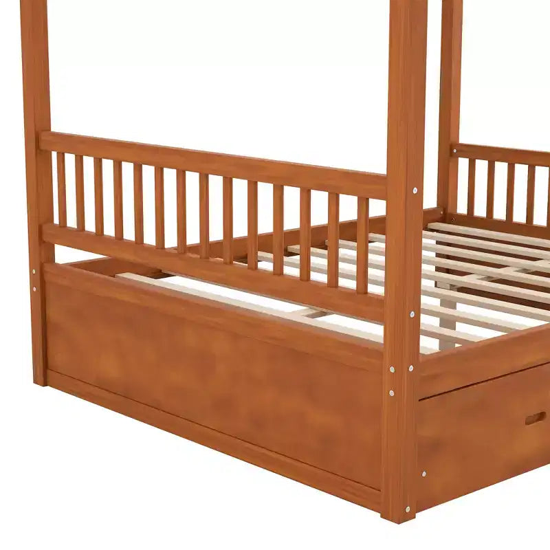 Struttura letto a baldacchino in legno con cassetti contenitore, matrimoniale/king size -