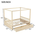 Struttura letto a baldacchino in legno con cassetti contenitore, matrimoniale/king size -