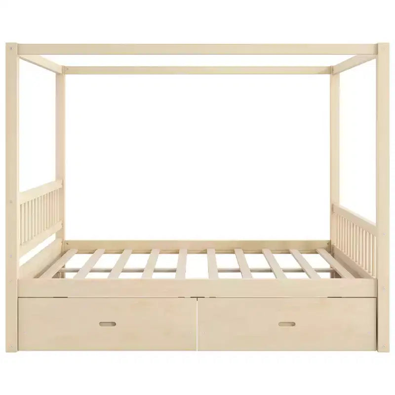 Queen/King Size Platform Bed Frame Wood Canopy Bed with Storage Drawers -